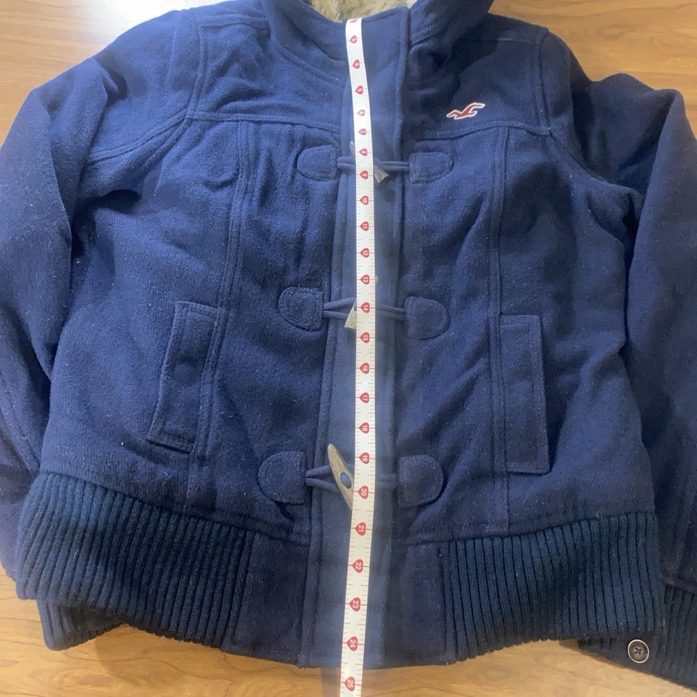 Hollister Y2K Navy Faux Fur Lined Hooded Toggle Jacket Size L - Picture 7 of 10